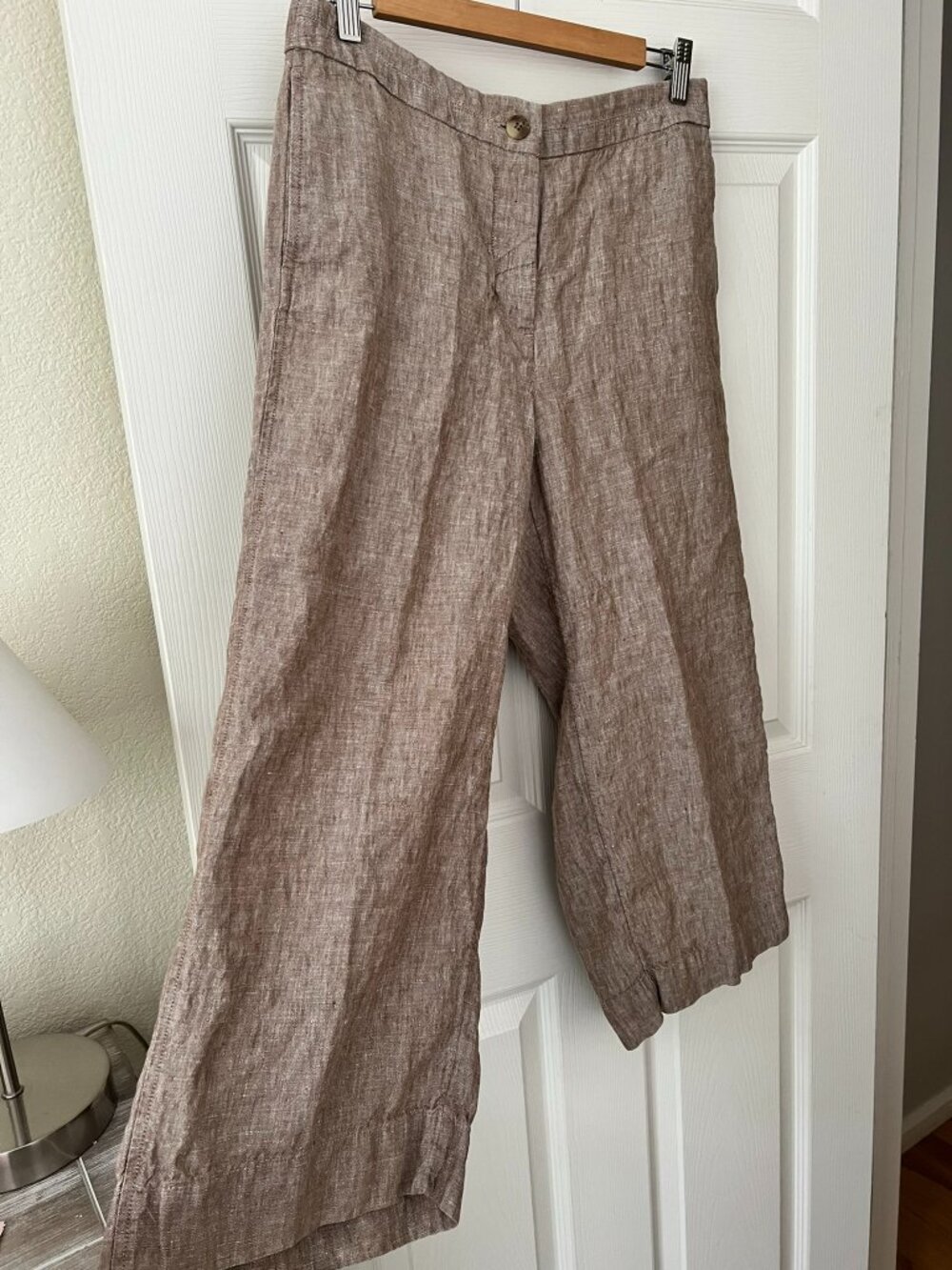 J Jill Love Linen 100% Linen Cropped Wide Leg Pants M Petite Taupe Elastic